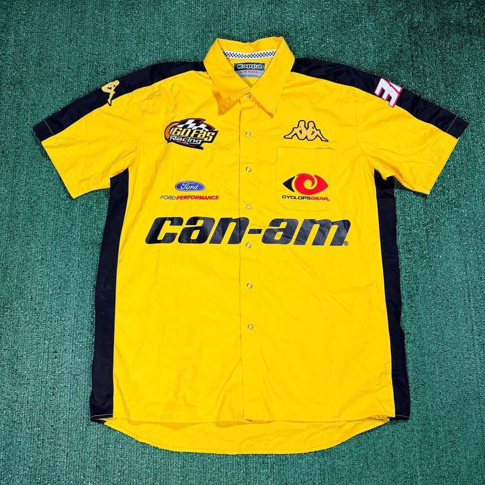 Kappa Can-Am Ford GoFas Racing Shirt Button Up Size Large Yellow Polo